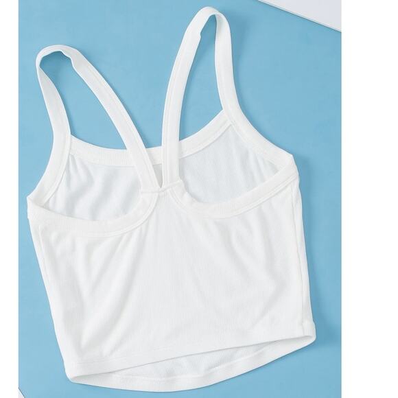 White Athletic Ribbed Cropped Cami Top New M, L, XL - Picture 7 of 14